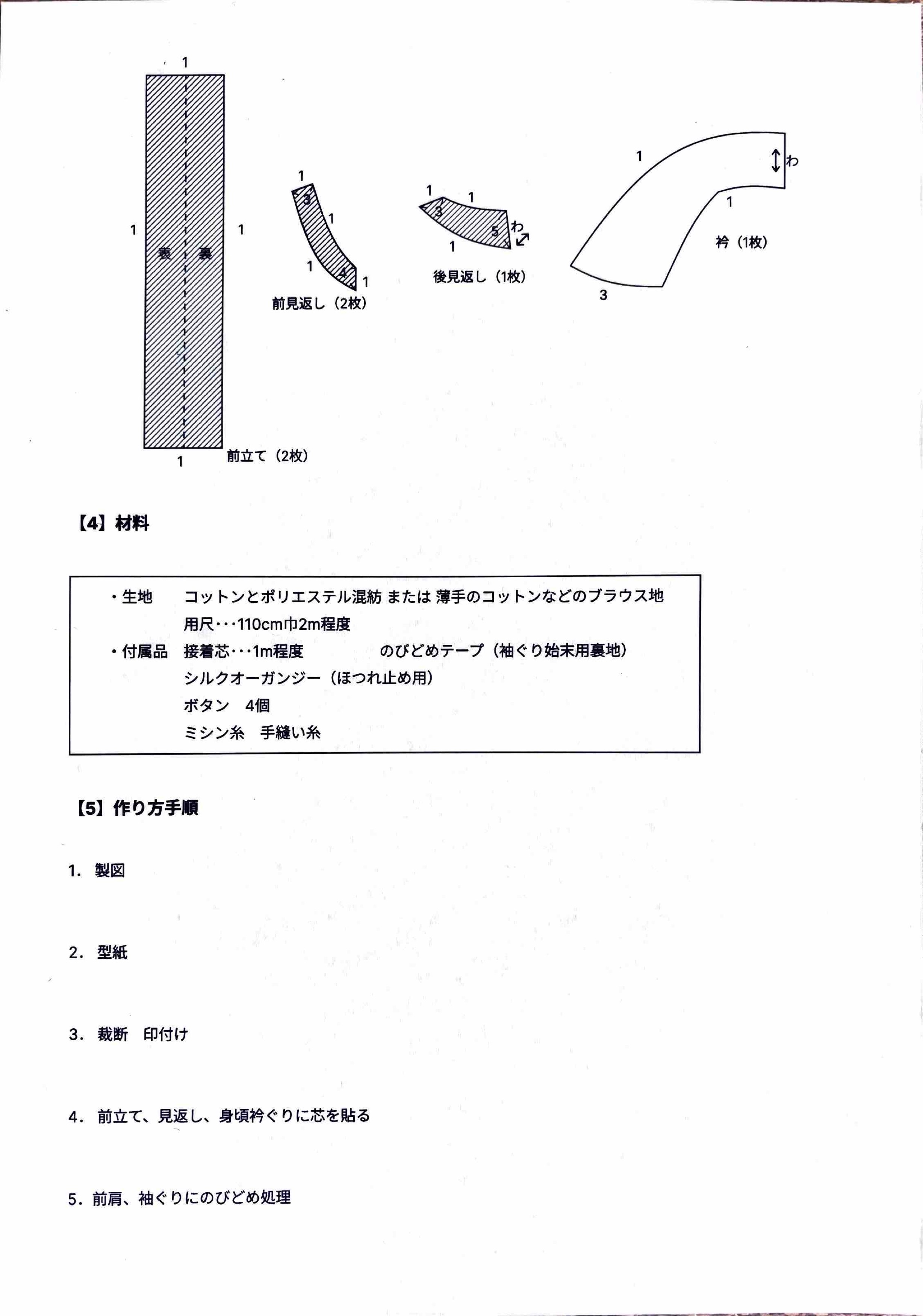 材料、縫製手順
